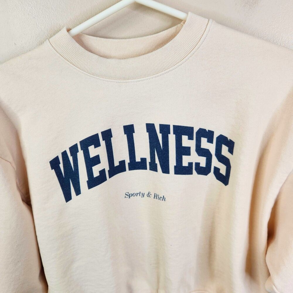 Sporty & Rich Womens Wellness Crew Neck Crop Top Oversized LS Sweatshirt XS - Picture 2 of 5